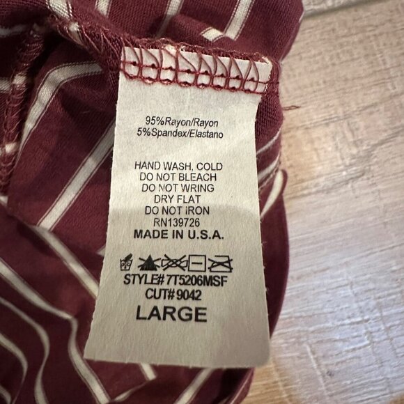 August Mist Burgundy White Striped Cold Shoulder Ruffle Knit Top L - Picture 7 of 9